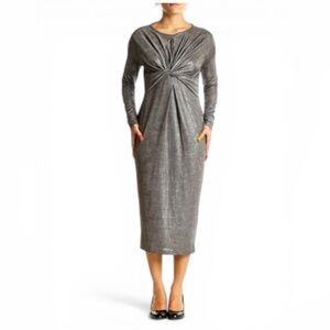 ASOS Twist-Front Long Sleeve Midi Dress - Gray